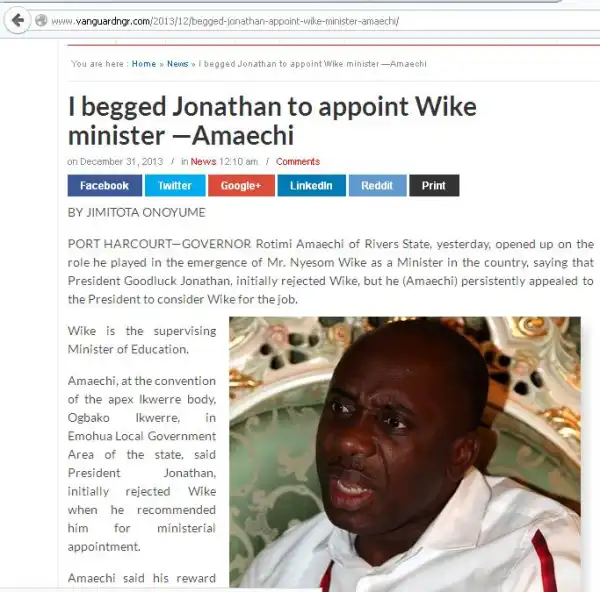 What Amaechi Said About Wike